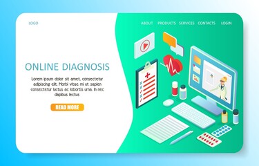 Online diagnosis landing page website vector template