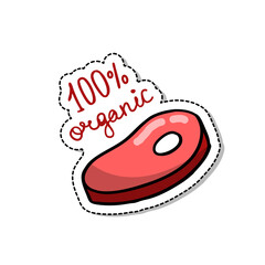 steak doodle icon, vector color sticker illustration