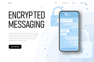 Secret protected chat illsutration with lock icon on encrypted messages. Landing page template