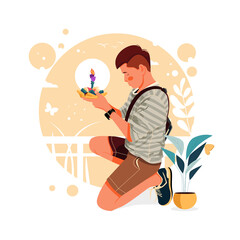 vector illustration of portrait of a praying male character, flat design concept