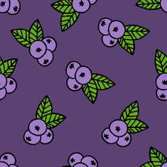 blueberry seamless doodle pattern, vector color illustration