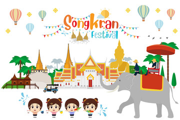 Songkran water festival in thailand. Vevtor illustration