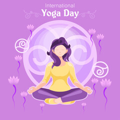Meditating girl in sitting Position with yellow top and purple bottom