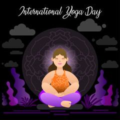 Eyes closed Meditating chubby girl illustration in dark theme