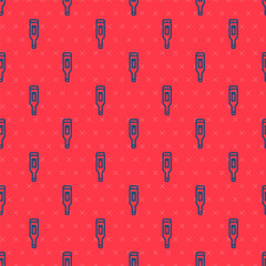Blue line Medical digital thermometer for medical examination icon isolated seamless pattern on red background. Vector Illustration.