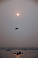 Boats on the river ganges of Varanasi. Indian lifestyle, travel and tourism