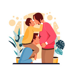 vector illustration of a portrait of family characters posing to kiss each other, flat design concept