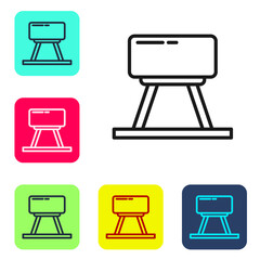 Black line Pommel horse icon isolated on white background. Sports equipment for jumping and gymnastics. Set icons in color square buttons. Vector Illustration.