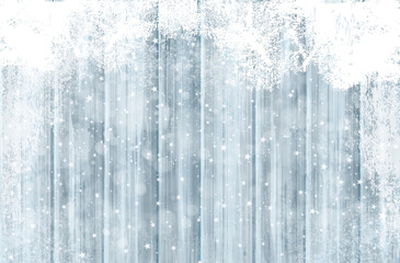 Vector grey wooden texture  background covered by snow for Christmas design. Winter background.