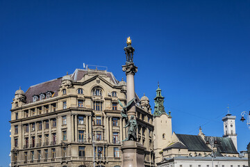 Adam Mickiewicz Monument in Lviv, Ukraine. Lviv is a city in western Ukraine - Capital of...