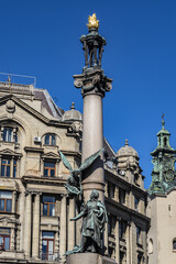 Obraz premium Adam Mickiewicz Monument in Lviv, Ukraine. Lviv is a city in western Ukraine - Capital of historical region of Galicia. Lviv historic city center is on the UNESCO World Heritage List.