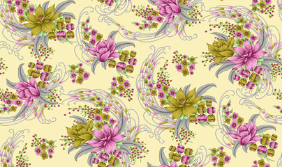 Seamless pattern with spring flowers and leaves. Hand drawn background. floral pattern for wallpaper or fabric.