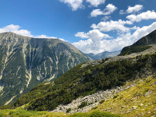 Fototapeta na wymiar Hiking Vihren, the highest peak of Pirin mountains in Bulgaria