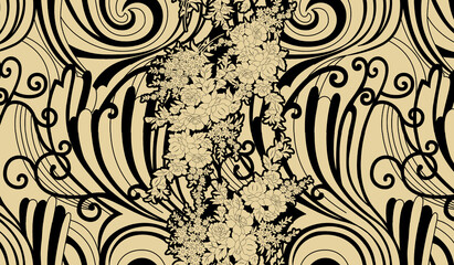 ethnic bandana print with ornamental border. Vintage textile collection.