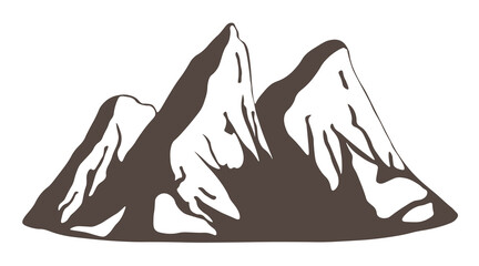 Mountains silhouettes, three sharp peaks isolated on white background. Illustration. 