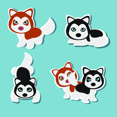 set stickers cute anime husky puppies