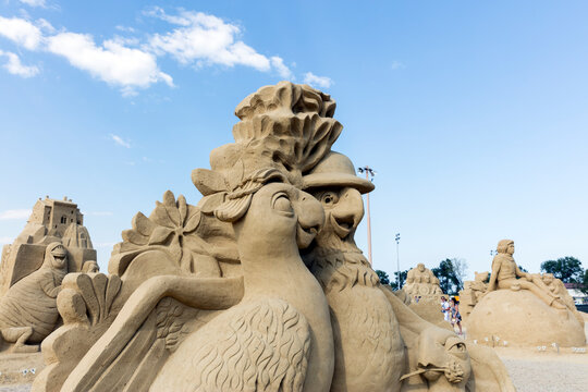 Burgas, Bulgaria - July, 22.2016: Movie heroes - the theme that unites participants in the 9th edition of the festival of sand sculptures in Burgas.