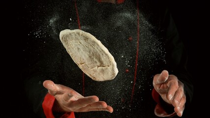 Freeze motion of cooker processing pizza dough
