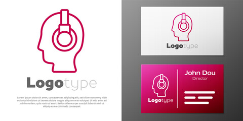 Logotype line Man with a headset icon isolated on white background. Support operator in touch. Concept for call center, client support service. Logo design template element. Vector Illustration.