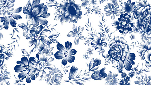 Seamless pattern with spring flowers and leaves. Hand drawn background. floral pattern for wallpaper or fabric.