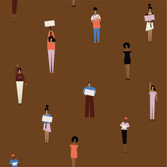 Seamless pattern of people Black Lives Matter Statement protesters fight for human rights against racism, stop violence to black people.