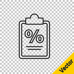Black line Finance document icon isolated on transparent background. Paper bank document for invoice or bill concept. Vector Illustration.