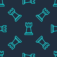 Obraz premium Green line Business strategy icon isolated seamless pattern on blue background. Chess symbol. Game, management, finance. Vector Illustration.
