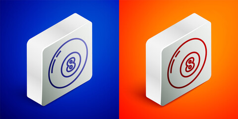 Isometric line Billiard pool snooker ball icon isolated on blue and orange background. Silver square button. Vector Illustration.