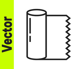 Black line Textile fabric roll icon isolated on white background. Roll, mat, rug, cloth, carpet or paper roll icon. Vector Illustration.