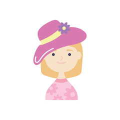 cartoon woman wearing summer hat, flat style