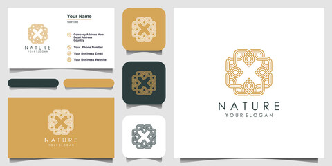 Fototapeta premium ornament leaf logo design with line art style. negative space letter X. logos can be used for Spa, Beauty salon, Decoration, Boutique. business card design