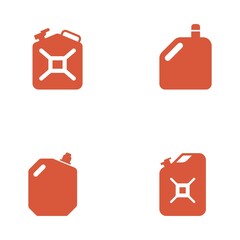 Set of four jerrycan. Gas or  liquid container icons. Bottle for motor oil and other lubricants. Portable cans.