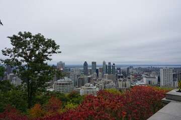 Fototapeta premium Montreal, Quebec / Canada October 8th, 2018: Montreal Top view from Mount Royal Chalet