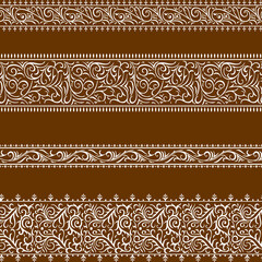 seamless pattern with bright orange and beige paisley and swirls