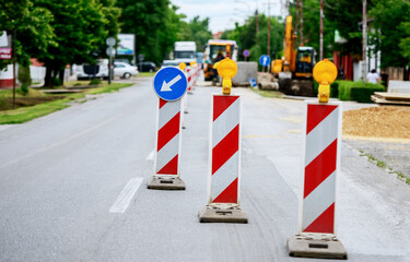 Road works and warning lights