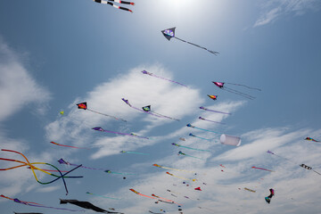 Kites with blue sky and white clouds