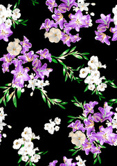 Obraz na płótnie Canvas Seamless pattern with spring flowers and leaves. Hand drawn background. floral pattern for wallpaper or fabric.