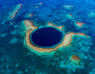 Blue Hole Belize and Light House Reef from a drone - Powered by Adobe