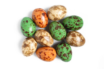 Fototapeta na wymiar Colorful chocolate eggs isolated on white background