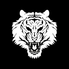 Angry Tiger Head Vector Black White