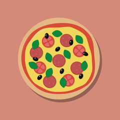 Pepperoni pizza flat icon on a beige background