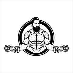bodybuilding mascot fitness black and white