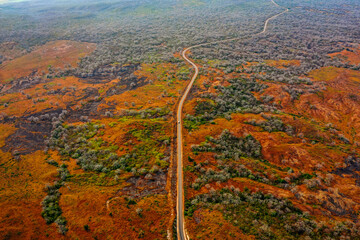 Dramatic aerial landscape from a road crossing the beautiful landscape of Angola, Africa