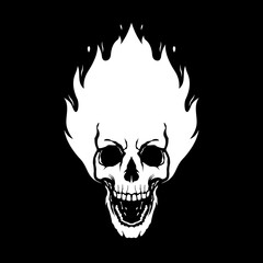 skull head burning black and white vector