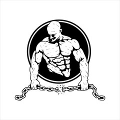 Fototapeta na wymiar bodybuilding mascot fitness black and white