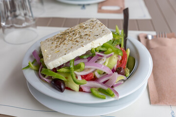 Traditional Greek salad with feta cheese