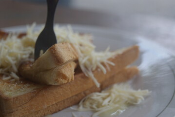 Indonesian special food, Bandung. Milk cheese toast
