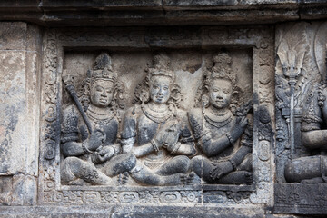 Stone carving in Prambanan temple, Java, Indonesia