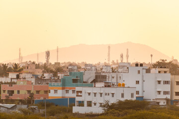 Obraz premium A low rise Chennai cityscape during golden hour