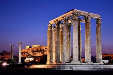 Fotobehang The Temple of Olympian Zeus (considered one of the biggest of the ancient world) in the "blue" hour, with Acropolis in the background. Athens, Greece. © Iraklis Milas